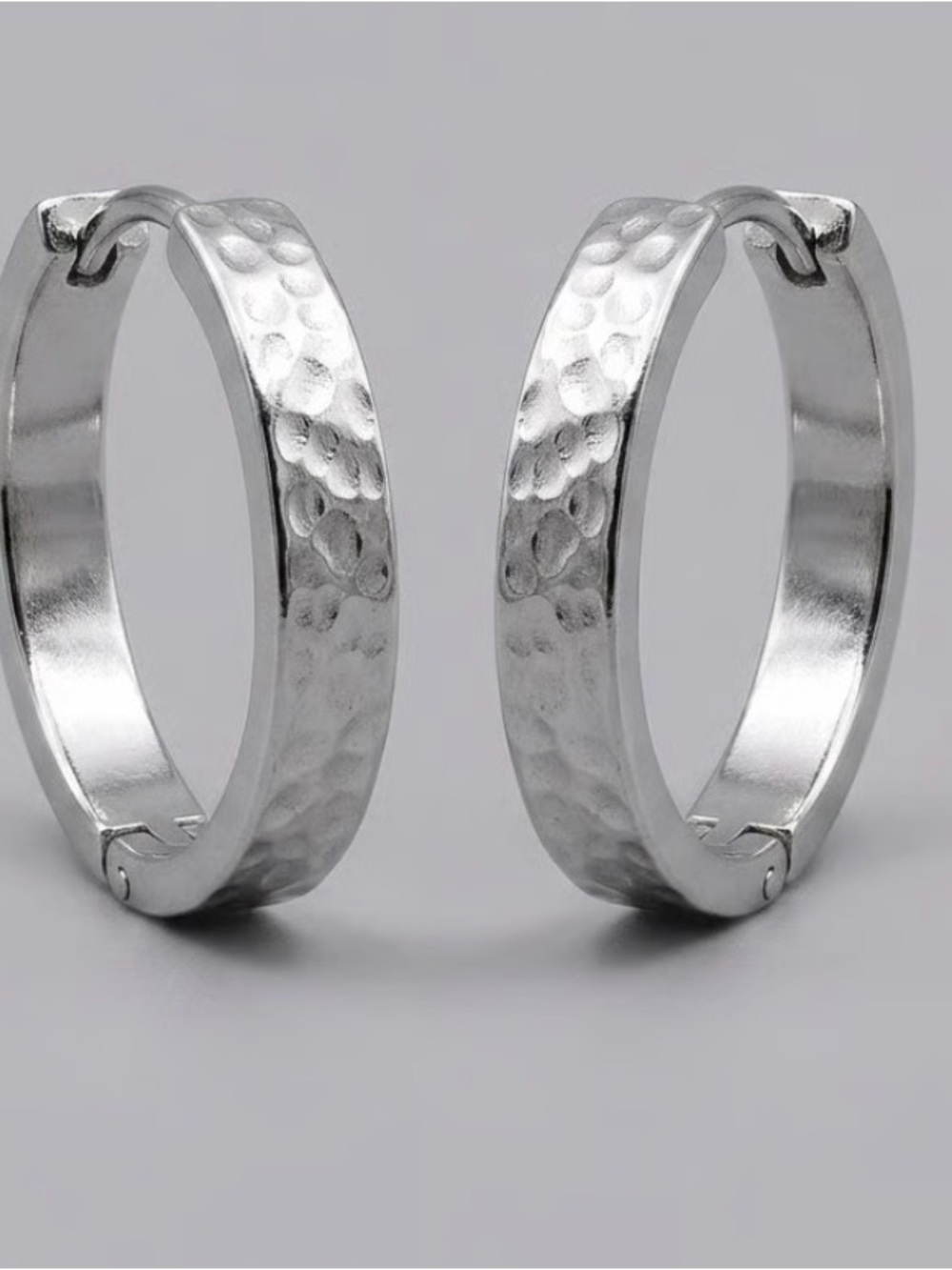 Hammered designs Silver Stainless Shiny Finish Hoops Earrings for Women